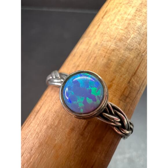 Sterling Silver Braided Band Ring with Lab Opal – Size 9 - Picture 13 of 16